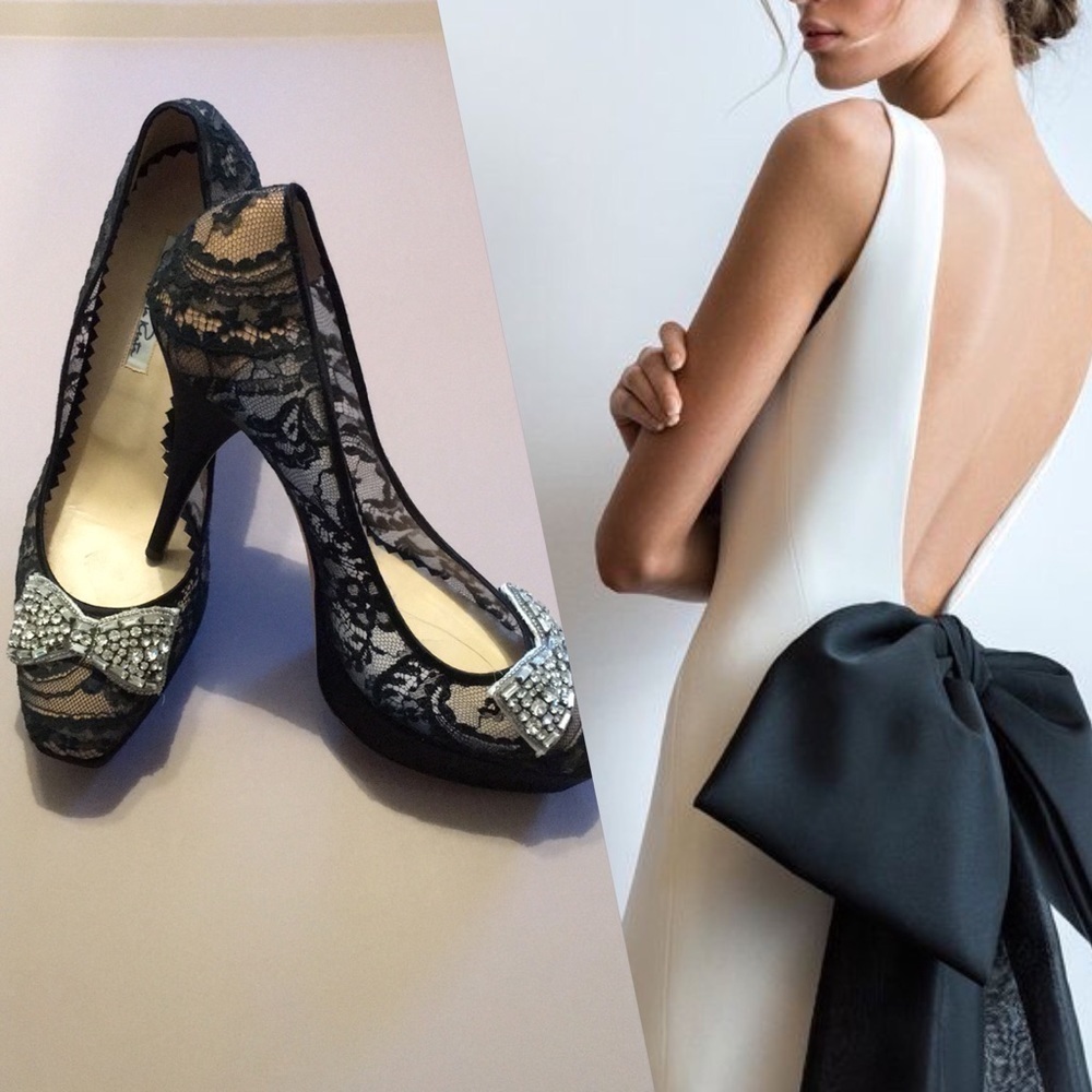 Oscar De La Renta  Black Laceswoon Platform Heels. P/A1076/10
